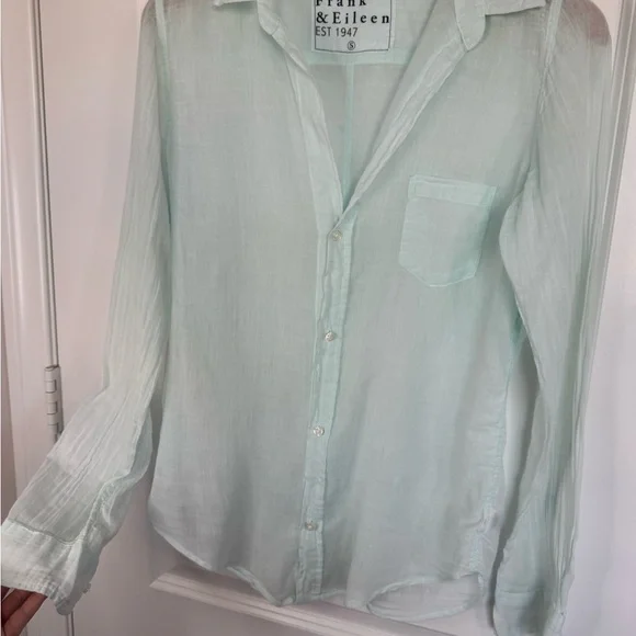 Frank & Eileen Barry Button Down Shirt Mint Green Lightweight 100% Cotton Small - Picture 9 of 13